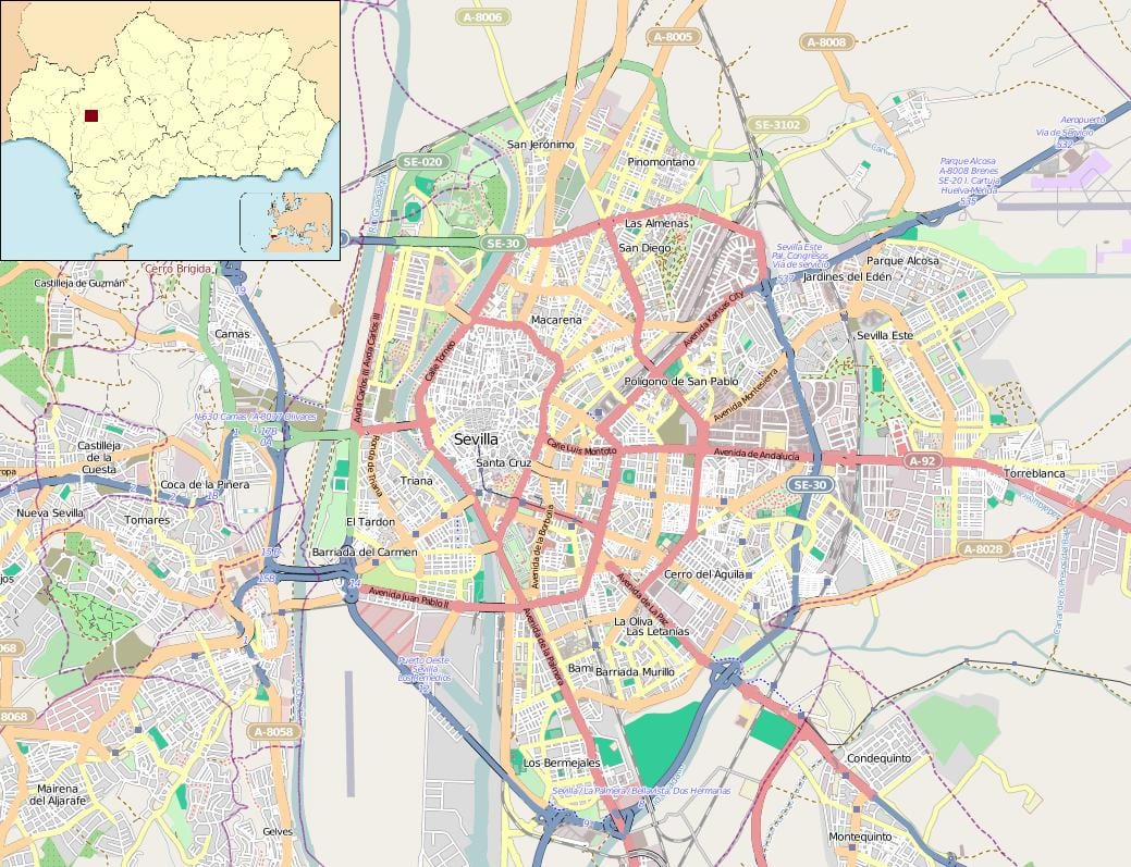карта Севільї, Іспанія квартали