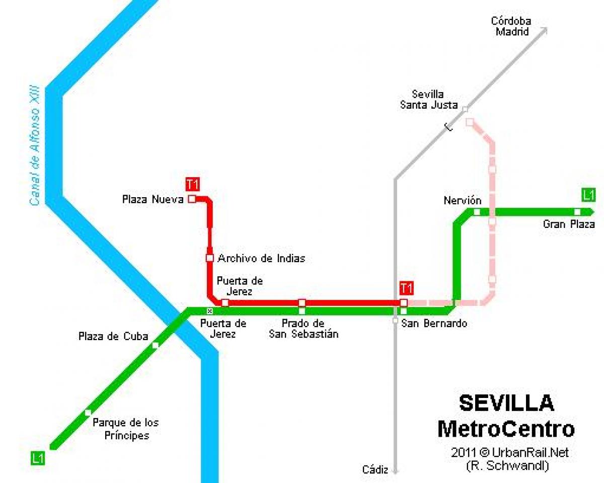 карта Севільї трамвай