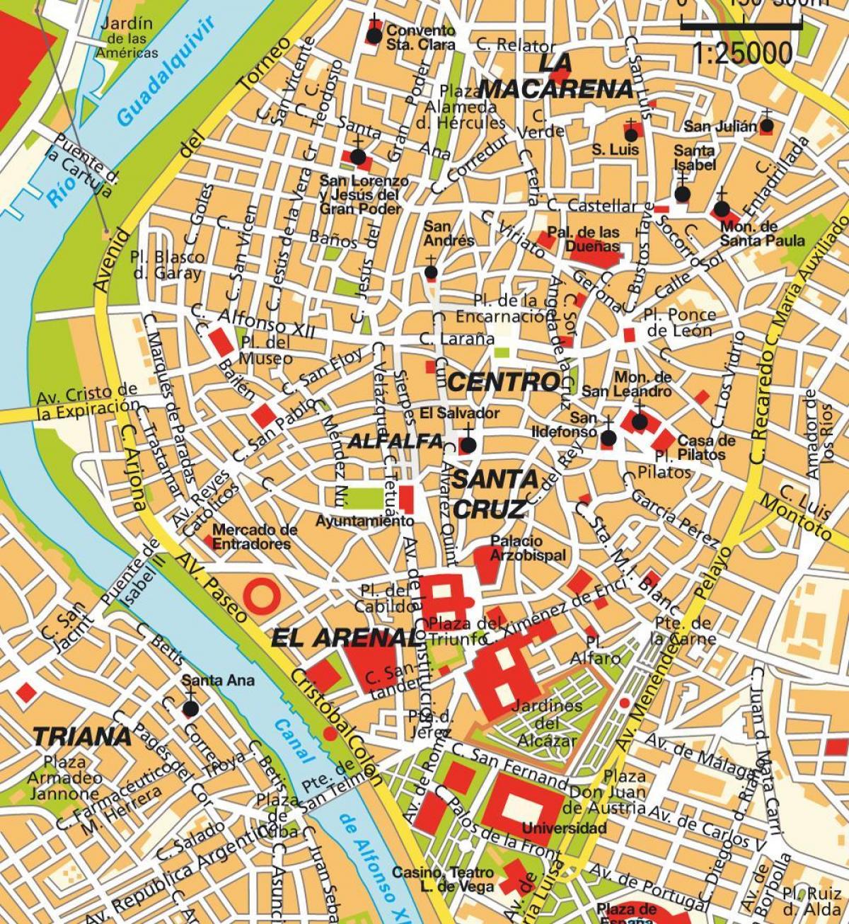 карта Севілья Іспанія центр міста 
