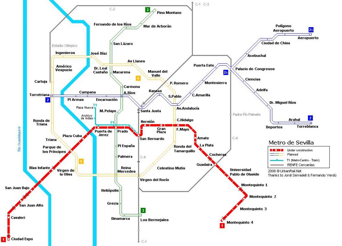 карта метрополітену Севільї 