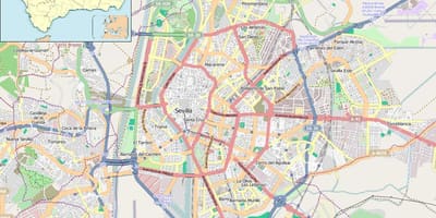 Карта Севільї, Іспанія квартали